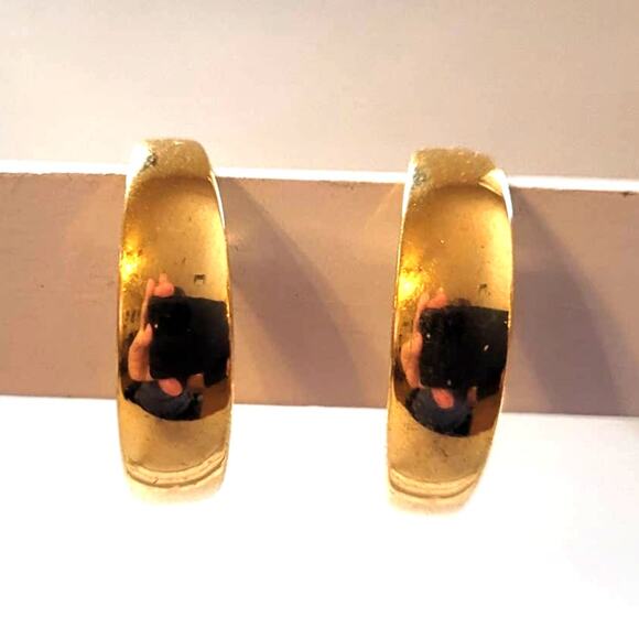 Signed Napier Goldtone Hoops Clip Screwback Vtg MCM 50s 60s Minimalist Retro - Picture 4 of 5